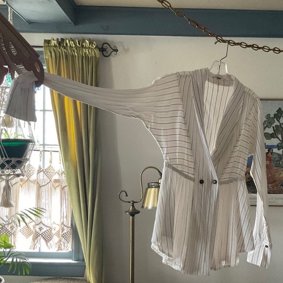 Free People Jackets & Blazers - FREE PEOPLE Women's Double Breasted Blazer Jacket Size S white pinstriped